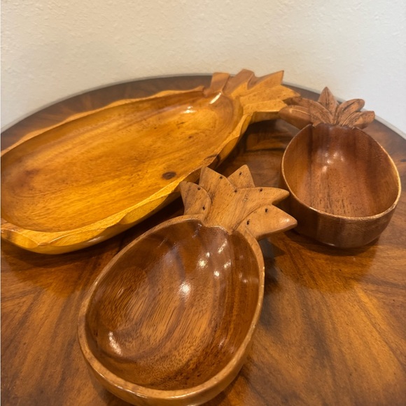 3 MCM Pineapple Shaped Mimosa Wood Serving Bowls - Picture 2 of 15